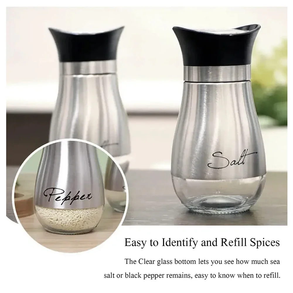 Salt and Pepper Shakers Set Glass Bottom Stainless Steel Lid For Kitchen Cooking Table Bulk Quantity pepper mill and salt shaker set