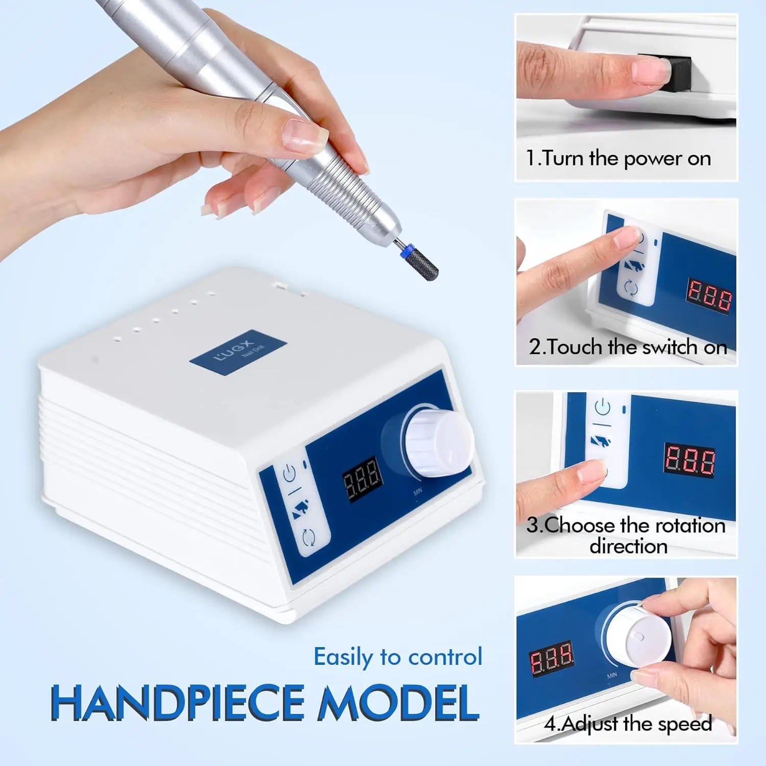 Professional Nail Drill, 45000RPM Brushless Electric Nail File Manicure Pedicure with 7 Drill Bits, Perfect for Home Salon Use, 5