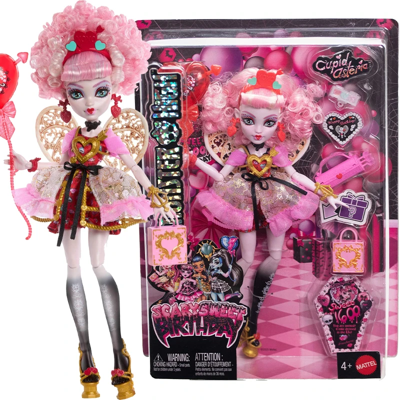 Mattel Monster High Scary Sweet Birthday Doll, Draculaura Cleo De Nile Cupido Asteria Frankie Stein in feestjurk