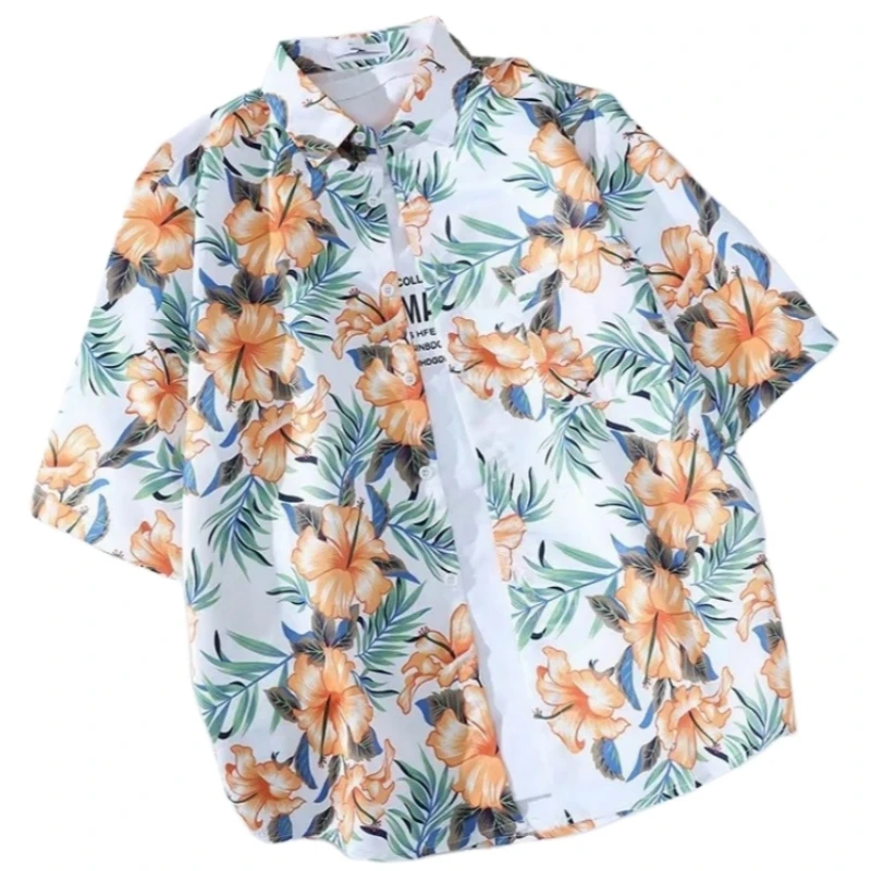 Summer Men's Thin Short Sleeve Floral Shirt Fashion Handsome Loose Hawaiian Beach Shirt Jacket