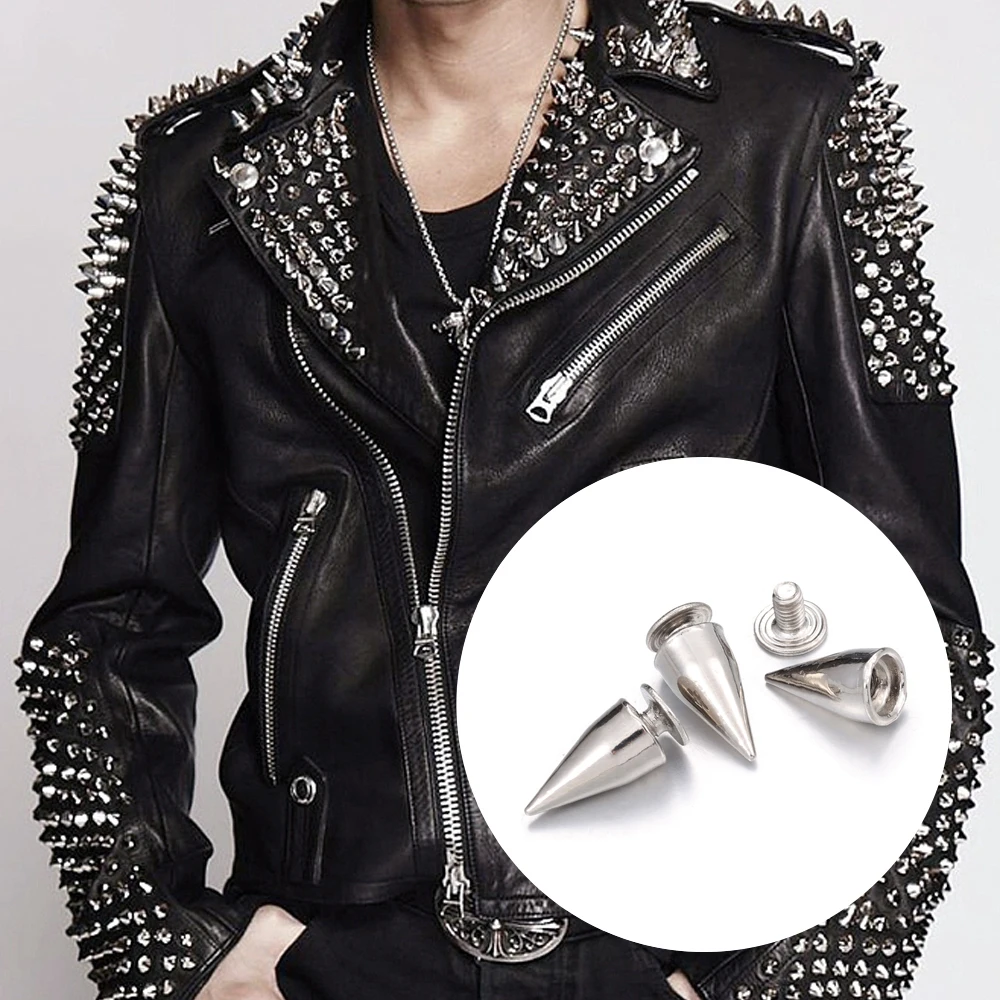 Description Picture 3 of item10-50pcs Punk Rivets Metal Cone Studs And Spikes Silver Warhead DIY Punk Garment Crafts Tools Clothes Shoes Leather Accessories