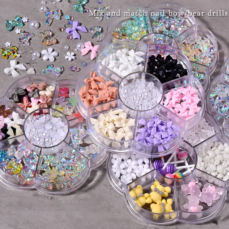 12 Grids/Box Kawaii Mixed Harz Bögen Nail art Charms Dekoration Bowknot Flachen Boden Strass Nägel Teile DIY Maniküre Werkzeuge – Detail 11