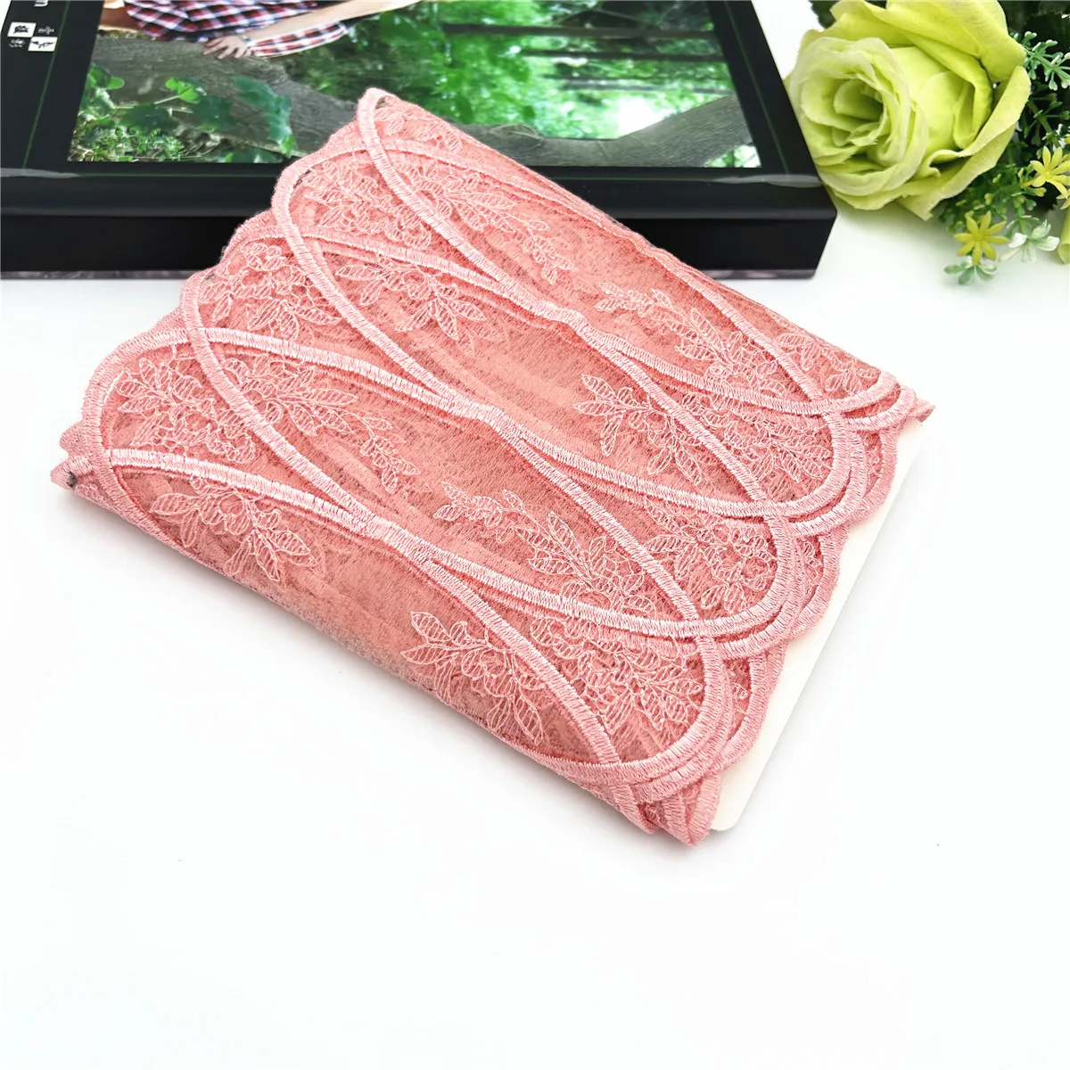 3y/lot Width 17cm Warm Pink Embroidery Lace Trim DIY Craft Sewing Supply Skirt Hem Wedding Decoration Accessories Dolls 1