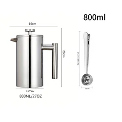 Stainless Steel Double-Wall Insulated French Press Coffee Maker with Coffee Scoop (800ml-set)