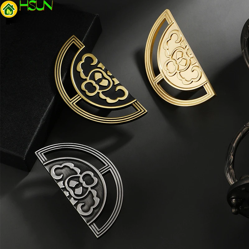 

New Chinese style gold and silver salad wire cabinet door handle circular counter mounted mahogany drawer cabinet light luxury