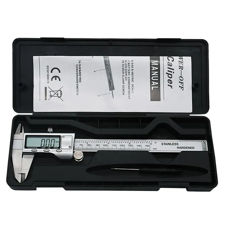 6 Inch 150mm Digital Vernier Caliper Stainless Steel Micrometer Measuring Tool Depth Ruler