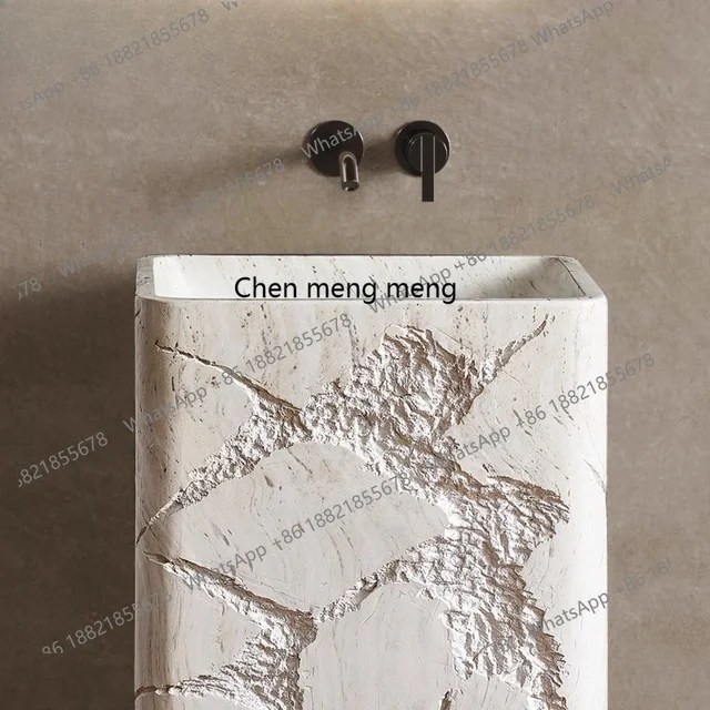 อ่างล้างหน้าทรงเสา Travertine แบบติดตั้งในตัว ตั้งแต่พื้นจรดเพดาน พร้อมอ่างล้างหน้าแนวตั้ง 4