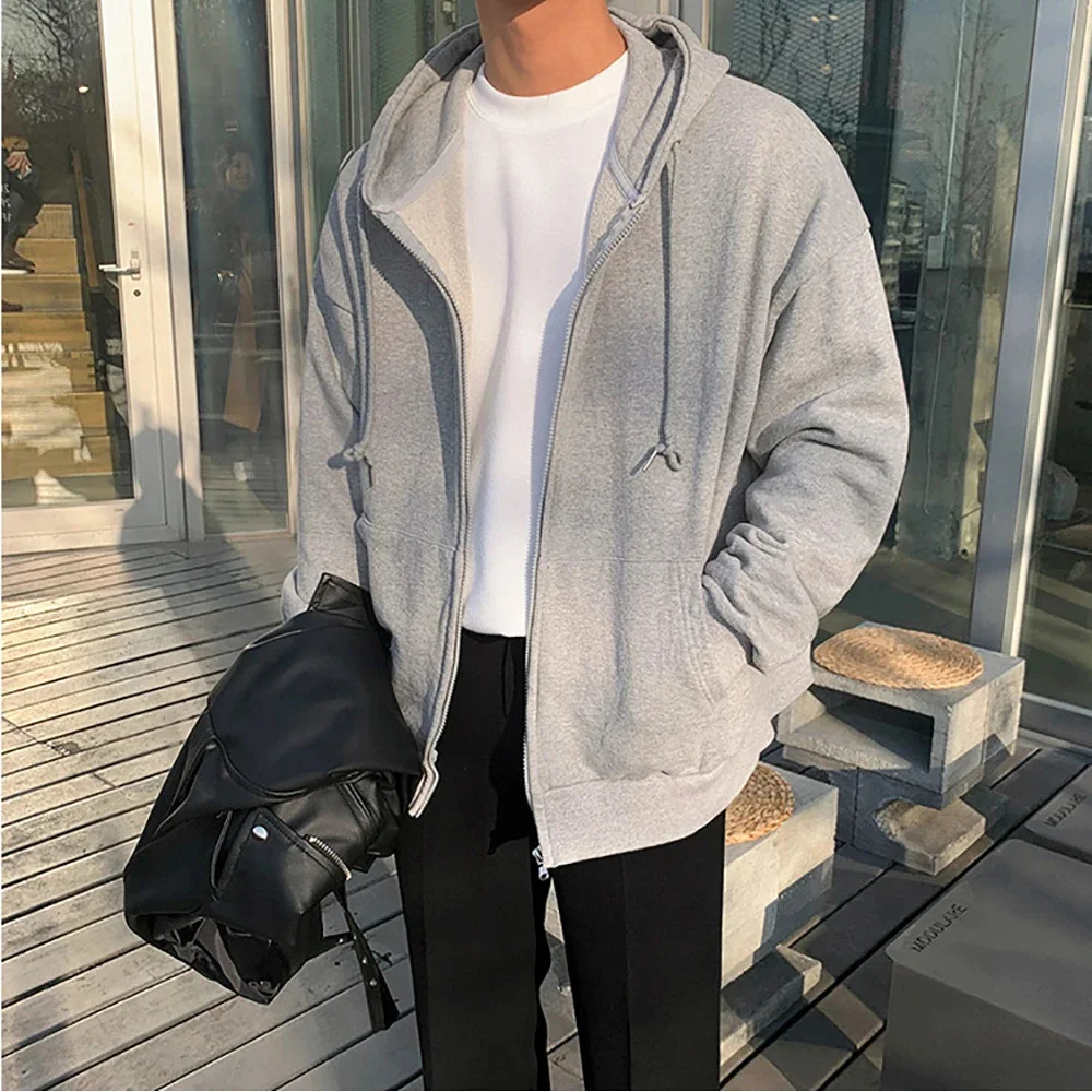 Mens Zip Up Hoodie - Solid Color Casual Jacket Y2K Fashion Outdoor Sweatshirt
