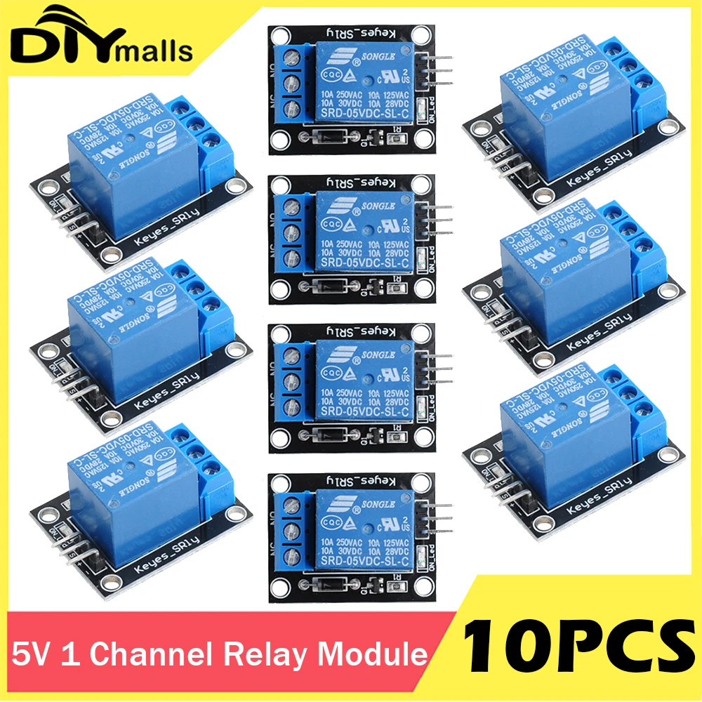 10 Stück 5 V 1-Wege-Kanal-Relaismodul SRD-05VDC-SL-C mit NO/NC-Kontaktsteuerung, unterstützt High-Level-Trigger für Arduino