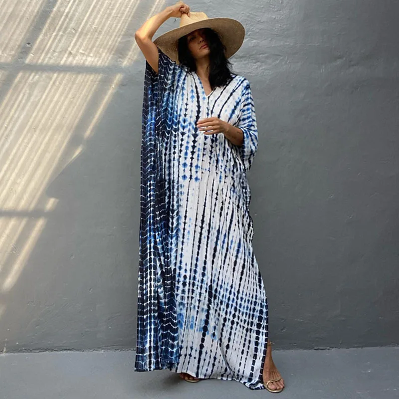 Fashion Casual Striped Print Long Dresses Women Bohemian V-neck Bat Sleeve Loose Slit Beach Dress Summer New Beachwear Vestidos 25 Fashion Casual Striped Print Long Dresses Women Bohemian V-neck Bat Sleeve Loose Slit Beach Dress Summer New Beachwear Vestidos