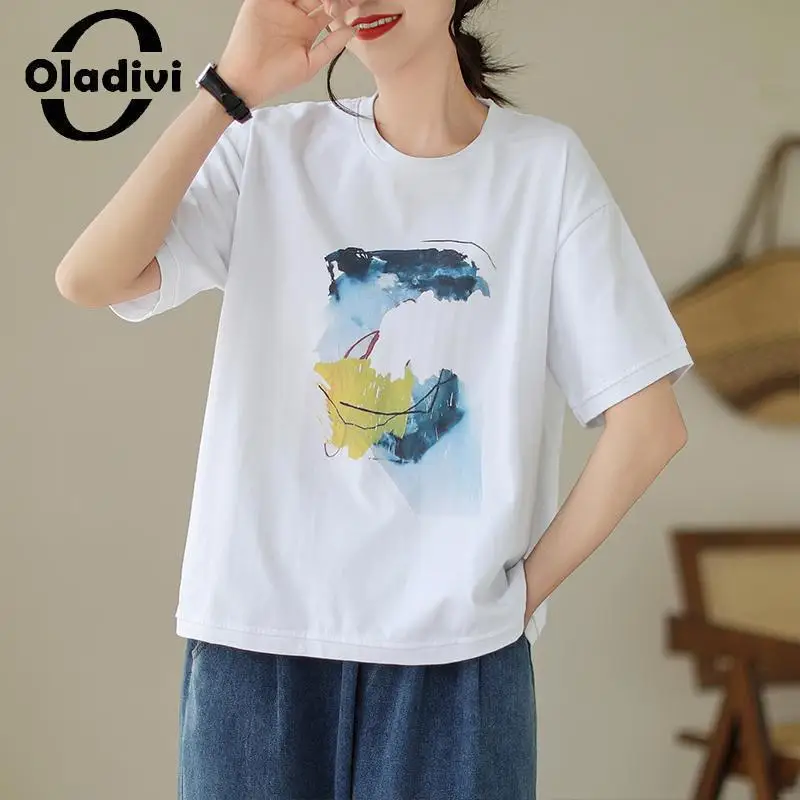 

Oladivi Large Size Women Casual Loose T-Shirts 2023 Summer New Short Sleeve Oversized TShirts Ladies Big Top Tunics Blusas 9329