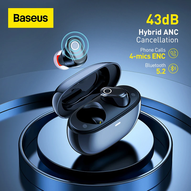 

Baseus Bowie WM05 ANC Wireless Earphone Hybrid 43dB TWS Earbuds 4-mics Noise Cancellation Earphone Bluetooth 5.2 HiFi Headphone