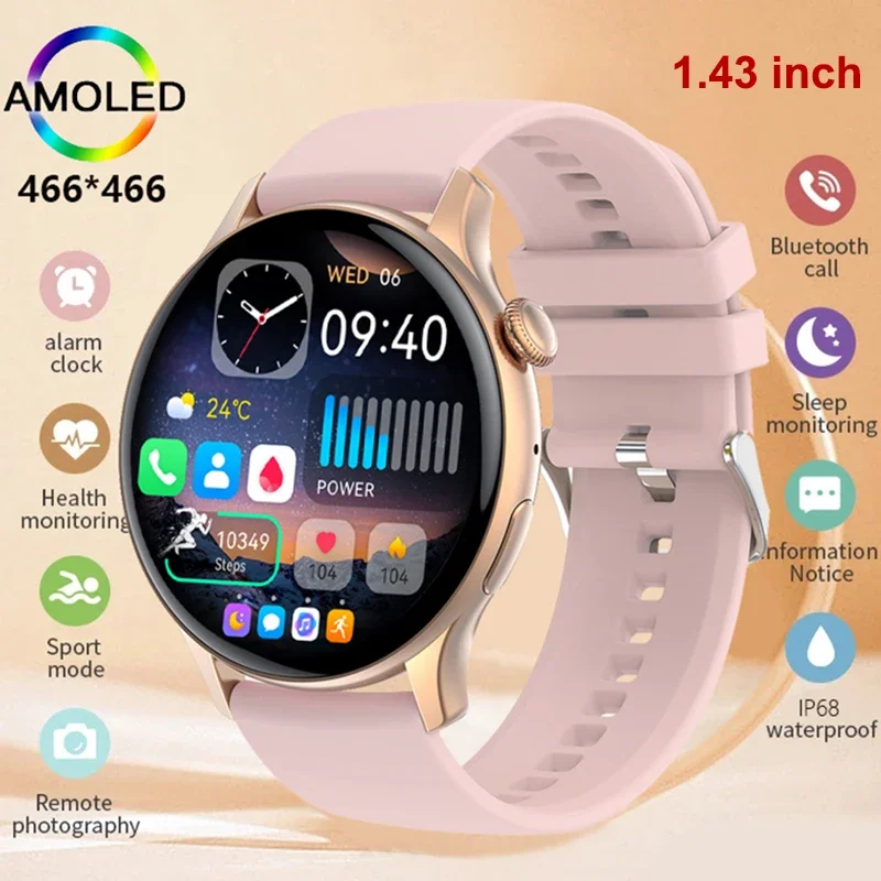 

2023 Bluetooth Call Women Smart Watch AMOLED Full Touch Fitness IP68 Waterproof Men Smartwatch Lady Clock + box For Android IOS