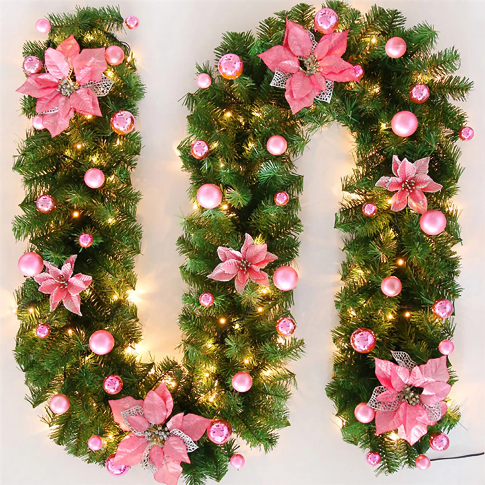 

2.7m Christmas LED Rattan Garland Decorative Flower Band Christmas Garland Artificial Xmas Tree Rattan Banner Decoration Wreath