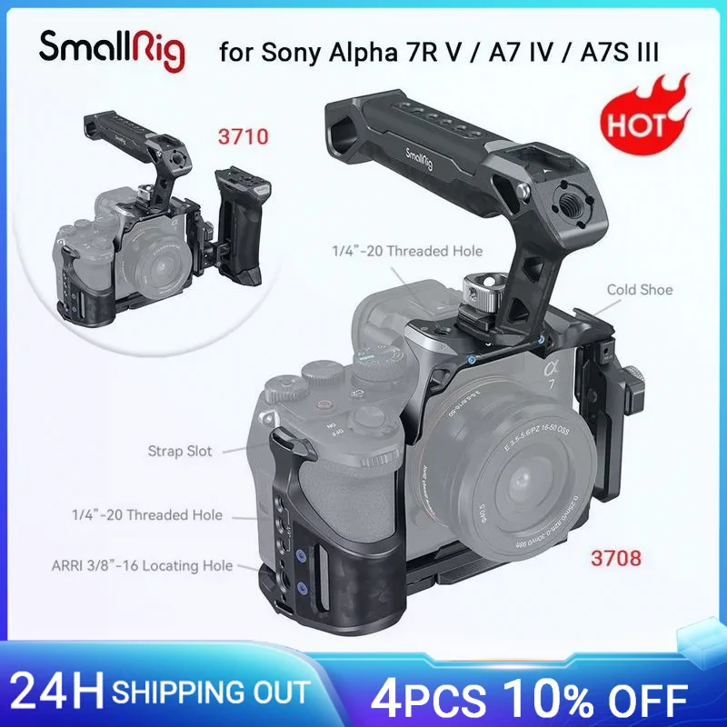 Gabbia Smallrig A7 Iv Con Impugnatura Superiore E Morsetto Per Cavo Hdmi, Kit Base "Rhinoceros" Per Sony Alpha 7R V/Alpha 7 Iv/Alpha 7S Iii -3708