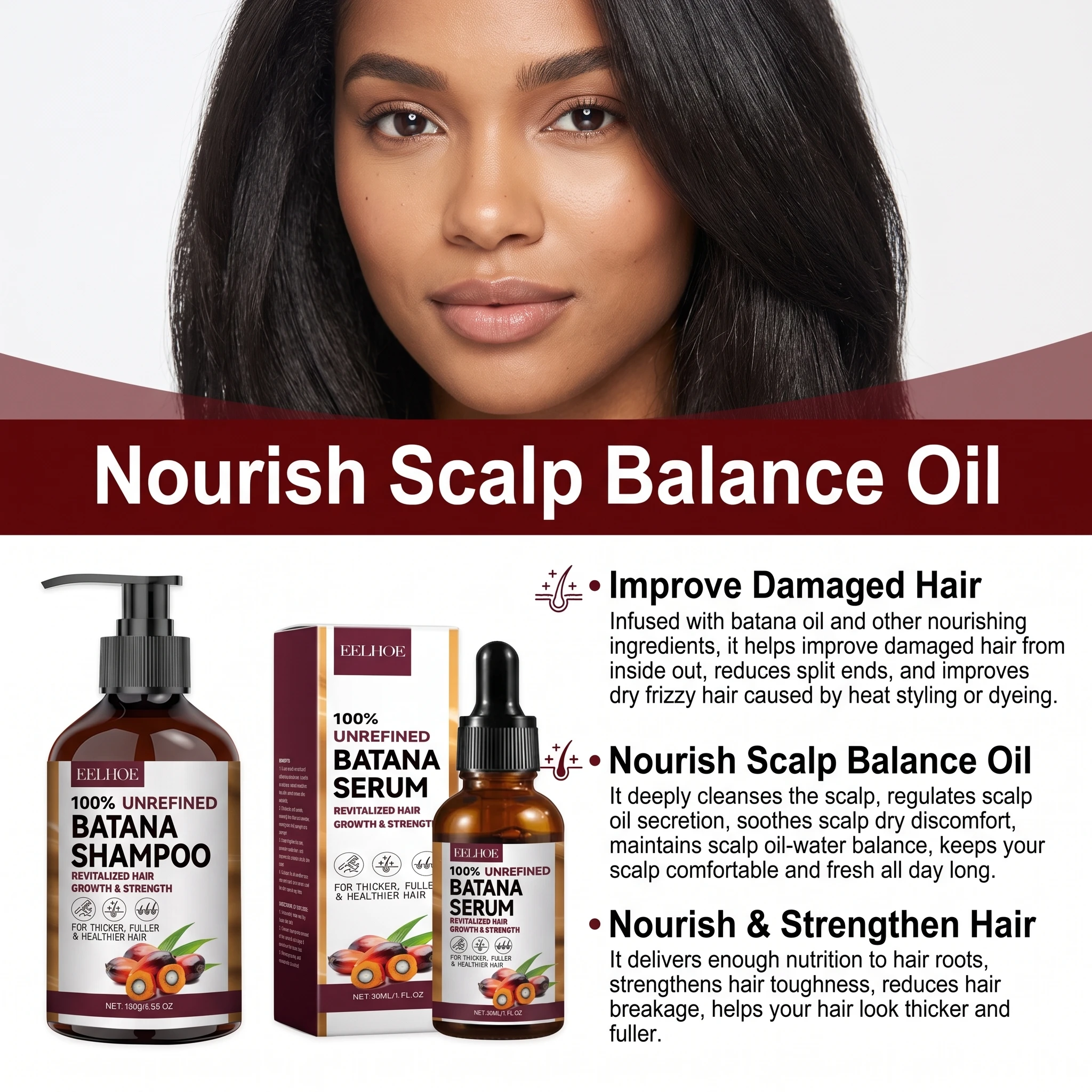 Set per la Cura dei Capelli con Olio di Batana, Shampoo e Siero, Trattamento Idratante per Capelli Secchi e Danneggiati, Soluzione per Capelli Crespi - immagine 6