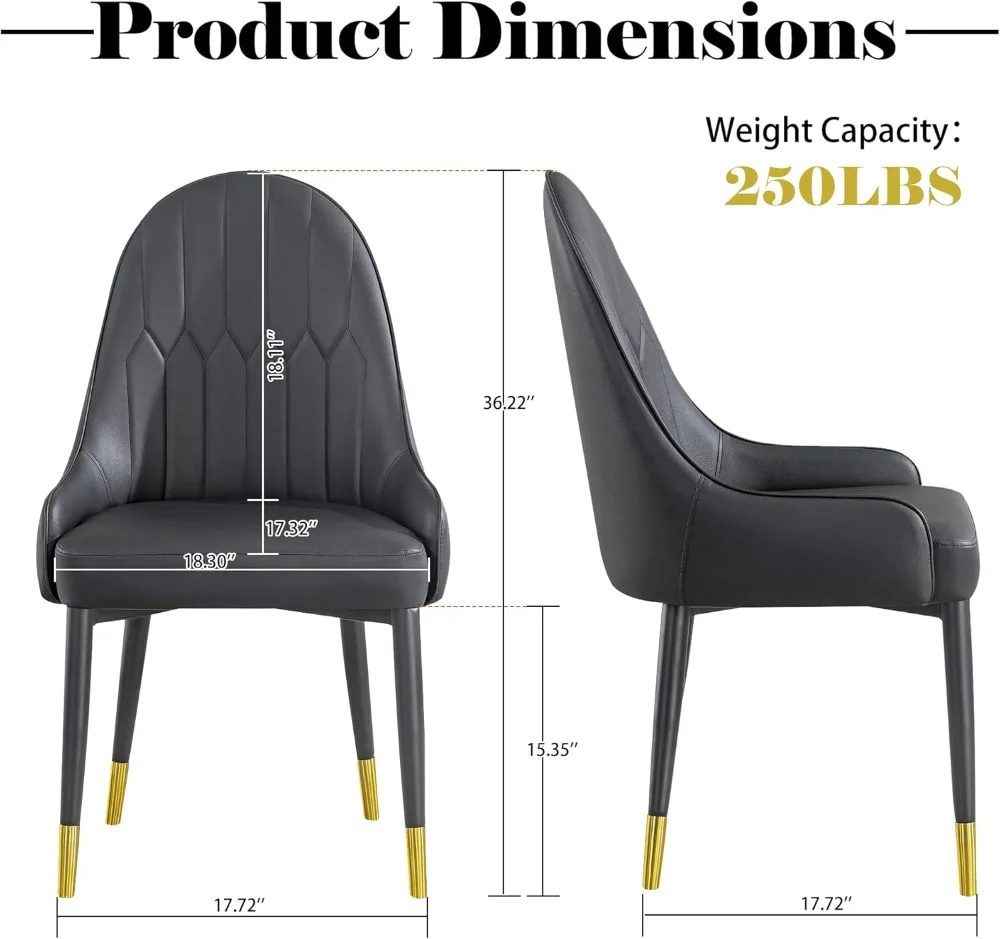 Modern Grey Dining Chairs Set of 2, High Back PU Leather Upholstered, Easy Assembly for Kitchen & Dining Room