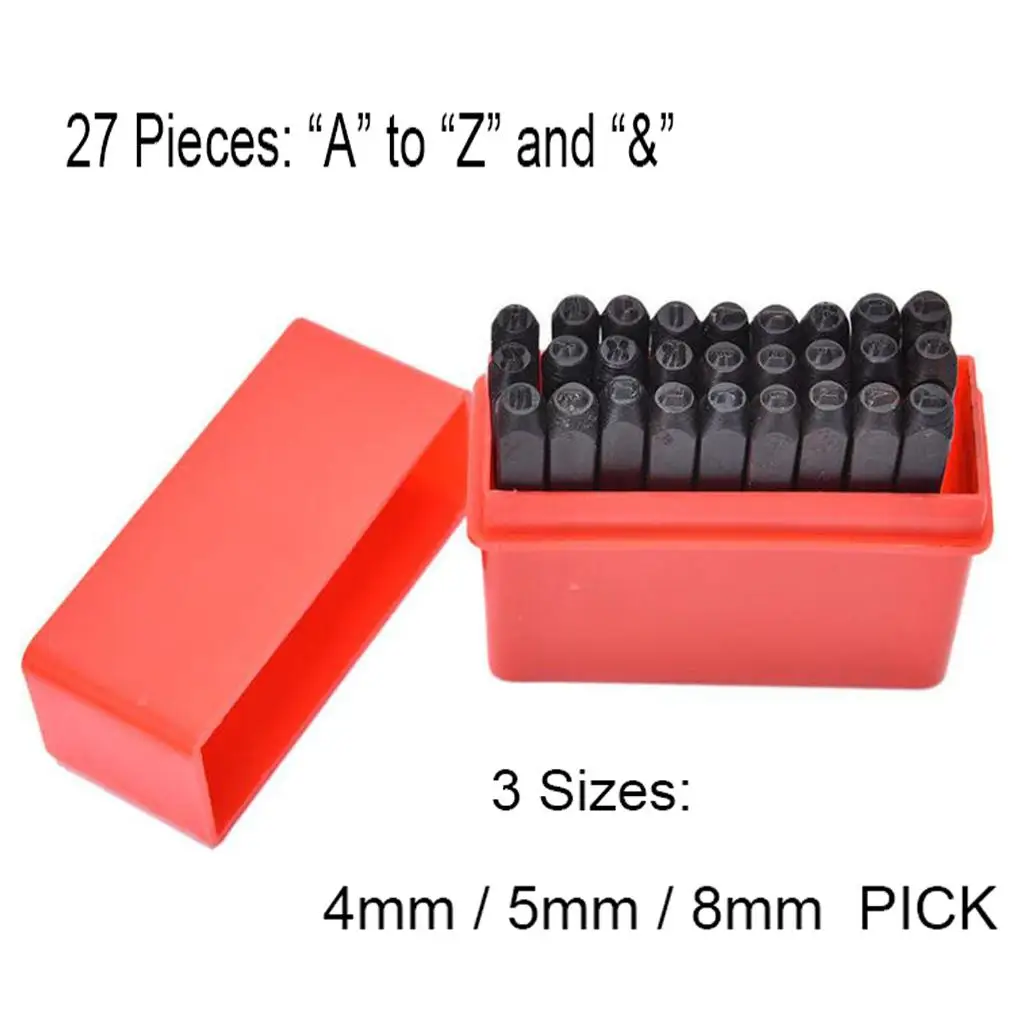 27-Piece LETTER with '&' Metal Stamp Punch set Tool Marker 4mm 5mm 8mm Options