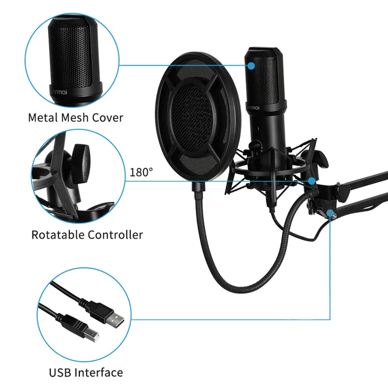 TONOR USB Microphone Kit Q9 Condenser Computer Cardioid Mic for