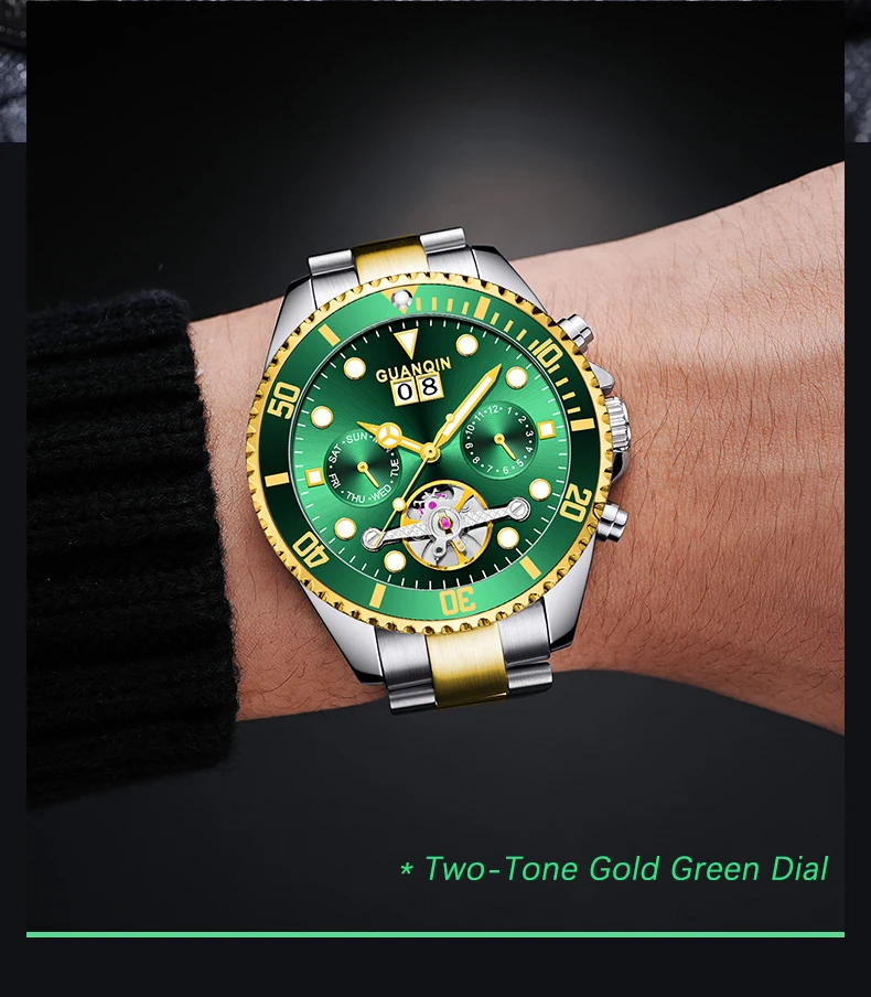 GUANQIN Orologio meccanico automatico originale da uomo, 42 mm, quadrante grande, scheletro, data, settimana, orologi da polso da uomo di lusso di alta marca_voghion.com