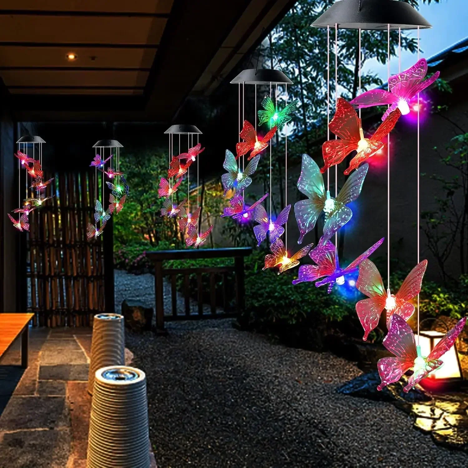 Artificial Butterfly Wind Chimes Changing Color Fairy Lamp String Solar Powered LED Hanging Lamp Princess Room Decorative Light