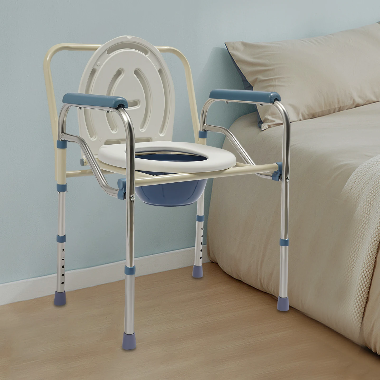 Klappbarer Toilettenstuhl mit Toiletteneimer, Rutschfester Nachtstuhl, Höhenverstellbarer Fester Stuhl, Toilettensitz für Senioren – Detail 1