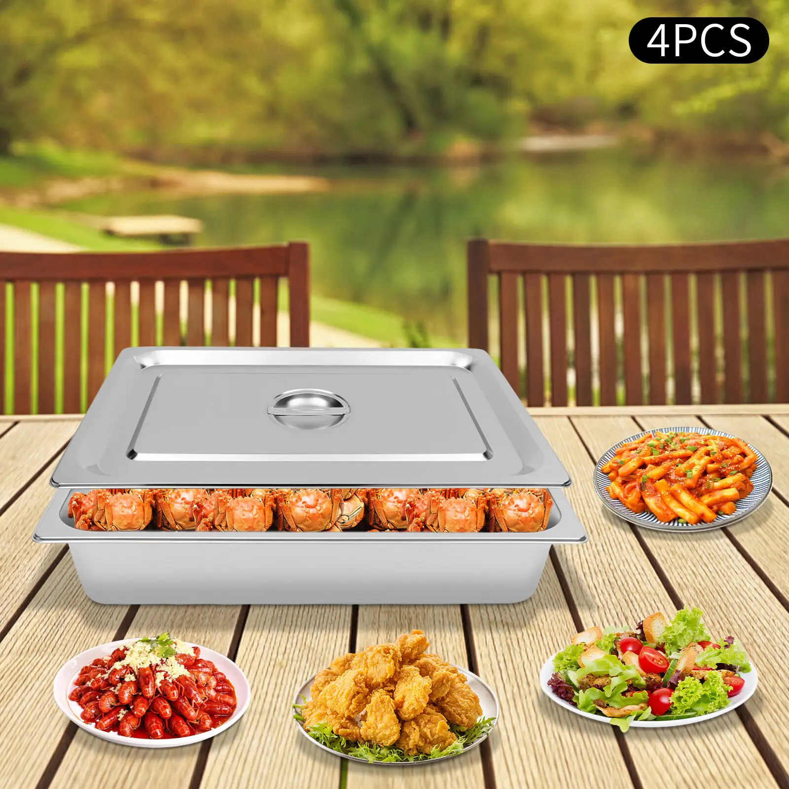 

4Pcs Buffet Chafing Dishes 4" Gastronorm Steam Table Pans Tray Stainless Steel Food Container For Party BBQ Baking