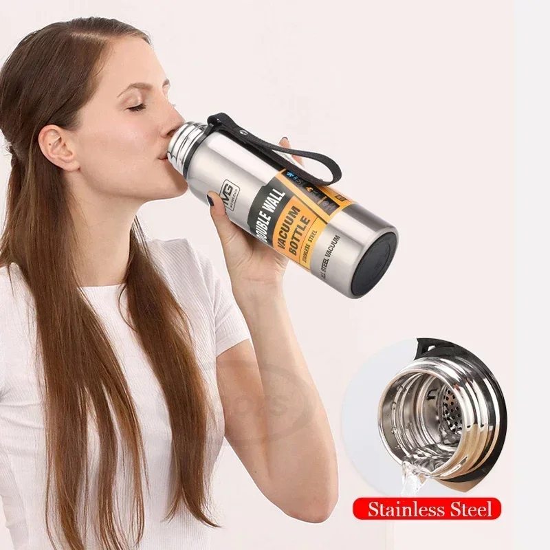 Enhanced Portable Stainless Steel Insulated Thermos Bottle with Rope Handle - Large Capacity Vacuum Tumbler