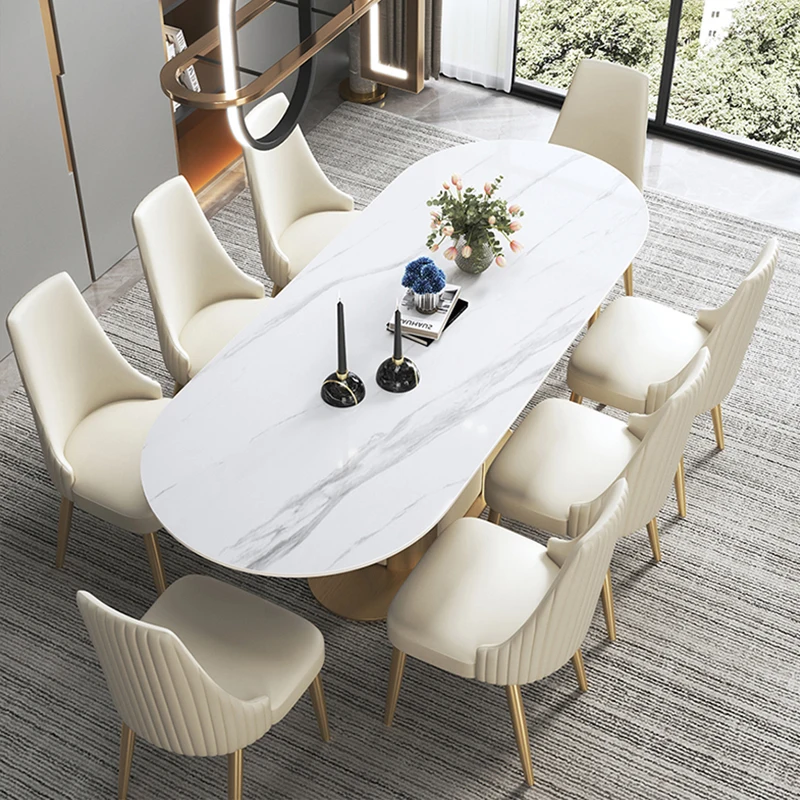 

Italian Style Light Luxury High-end Rock Slab Dining Table Home Small Apartment Modern Dinner Salon Dining Table Combination
