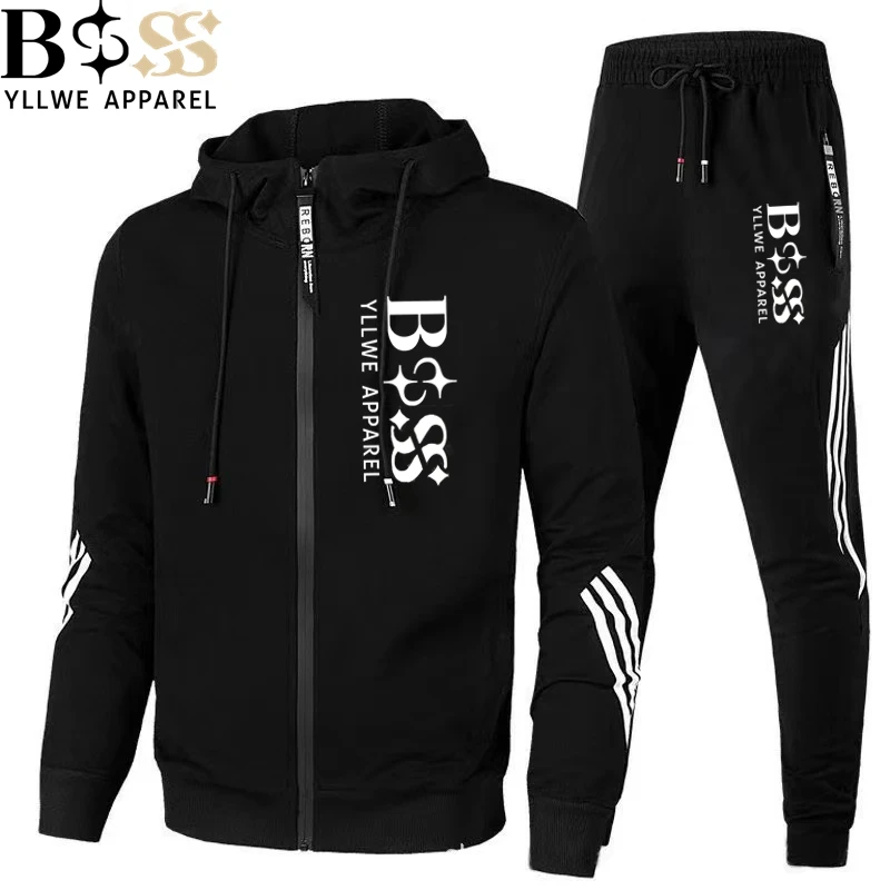 

2024 spring Autumn New BSS YLLWE APPAREL Fashion Sports Set Men's Zip Hoodie+Pants Casual Fitness Jogging Sportswear Set