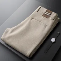 Light luxury khaki deep winter thick casual business pants men's small straight slim men's wool pants 1
