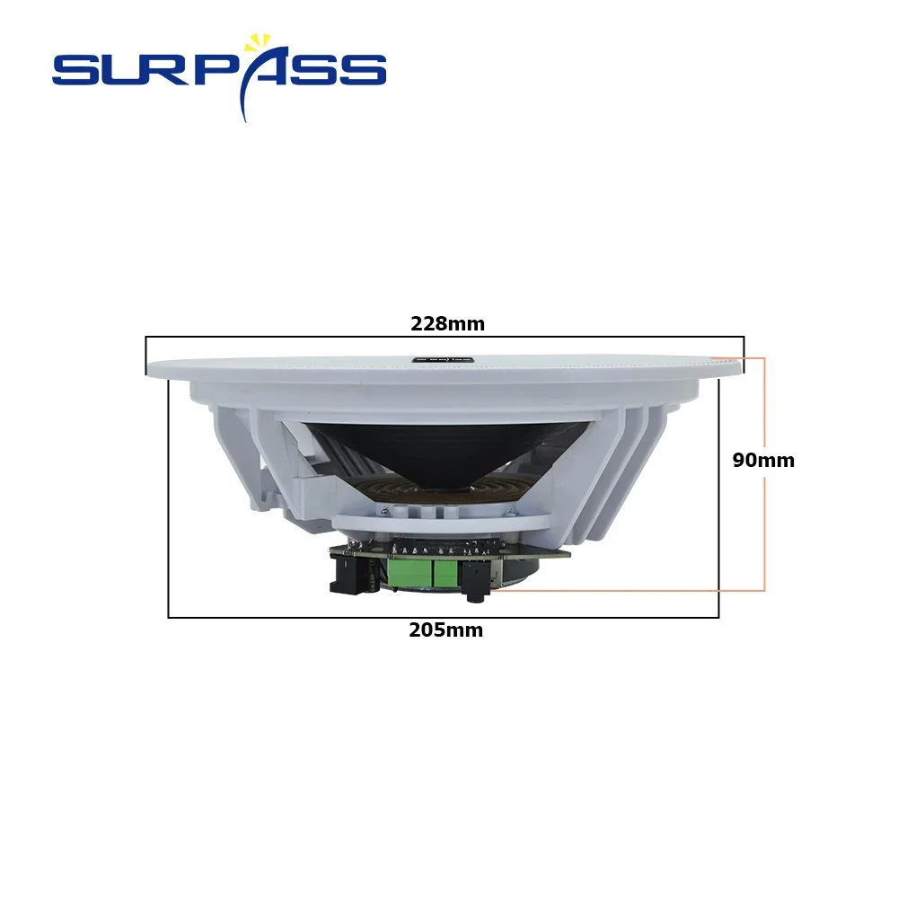 8-inch 20W Ceiling Bluetooth Speaker Active Frameless Music Loudspeaker Built-in Digital Class D Amplifier Home Audio for Hotel