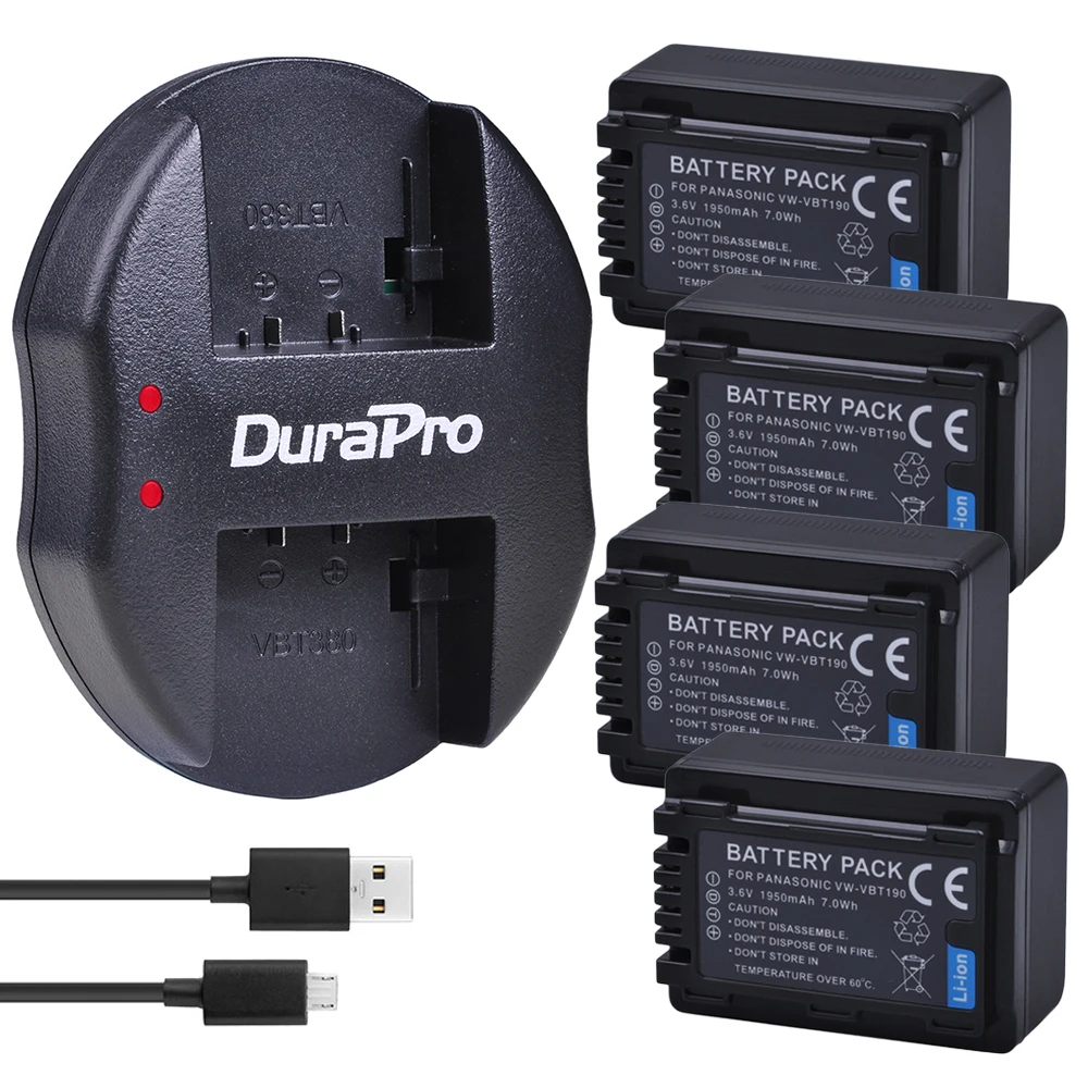 

1950mAH VW-VBT190 VBT190 Battery +USB Dual Charger for Panasonic HC-V110 HC-V130 HC-V160 HC-V180 HC-V201 HC-V210 HC-V230 HC-V250