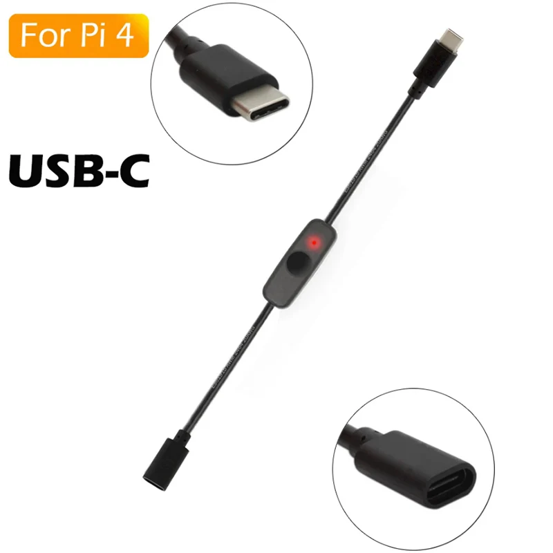 Power Switch USB Type C with Indicator Light Male to Female USB-C Extension Cable Switch for 4B 2 Pcs