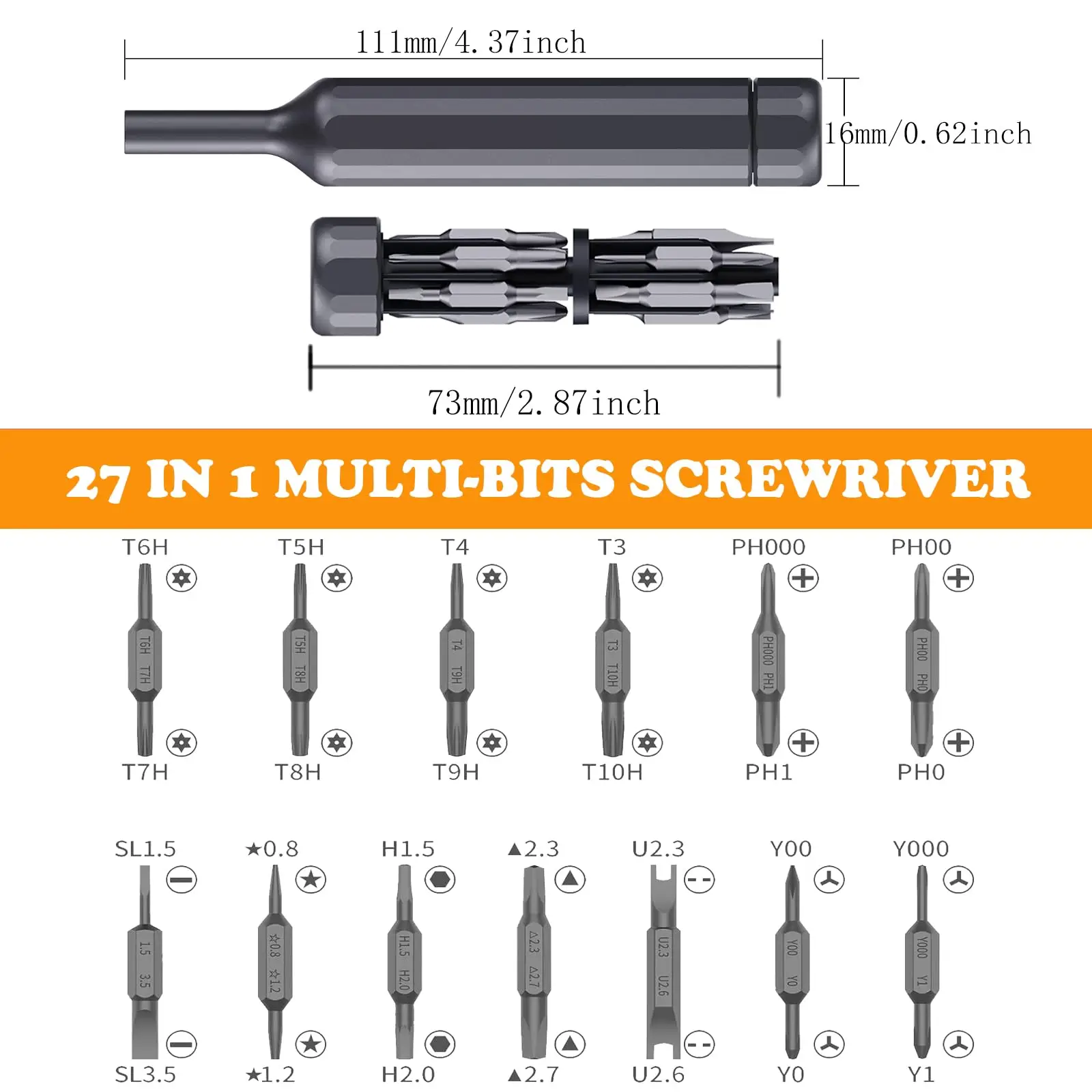 Precision Screwdriver Set 27 in 1 Mini Portable Phillips TOrx Magnetic Screw Driver Head for Cell Phones Watches Computers