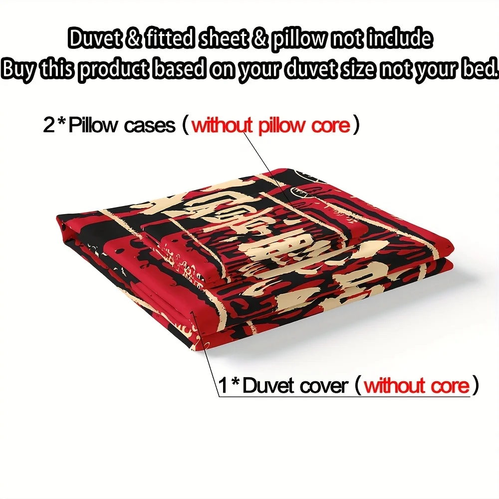 3Pcs Good Luck Charm Printed Duvet Cover Set, Soft Comfortable Breathable Bedding with Pillowcases for Bedroom Dorm Guest Room