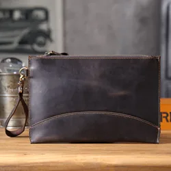 Vintage Genuine Leather Men's Clutch Wallet with Retro Card and Phone Holder (Dark Coffee)