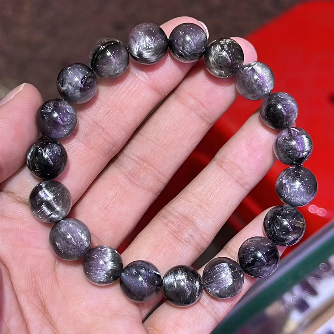 

Natural Brookite Platinum Black Rutilated Quartz Bracelet 10.5mm Woman Man Gift Round Beads Brookite Crystal Jewelry AAAAAA