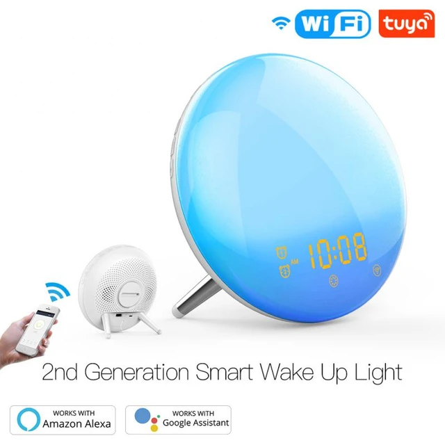 WiFi Smart Sunrise Despertador, Despertar Relógio, Simulação Alarme Duplo,  Rádio FM, Luz Ajustável, Bluetooth, Tuya APP, Casa - AliExpress