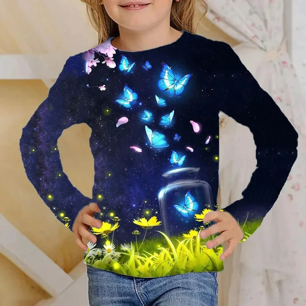

Осень 2024, детская одежда с рисунком бабочки, детская одежда для мальчиков, модные детские футболки, футболки с длинным рукавом, топы, костюмы для девочек