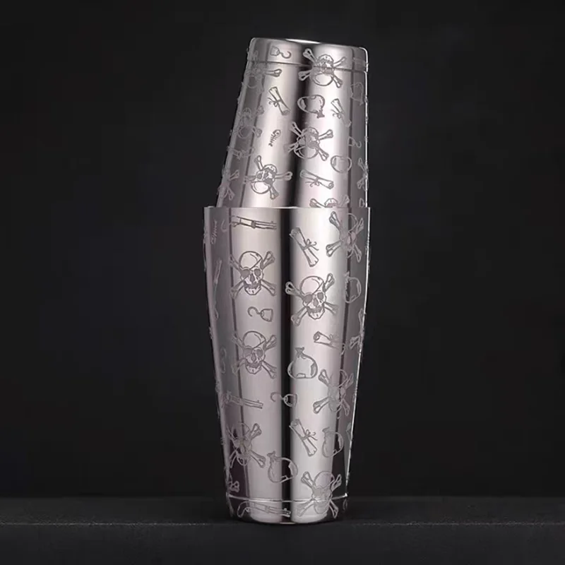 500ml/800ml Engraving Skull Stainless Steel Cocktail Boston Bar Shaker Bar Tools