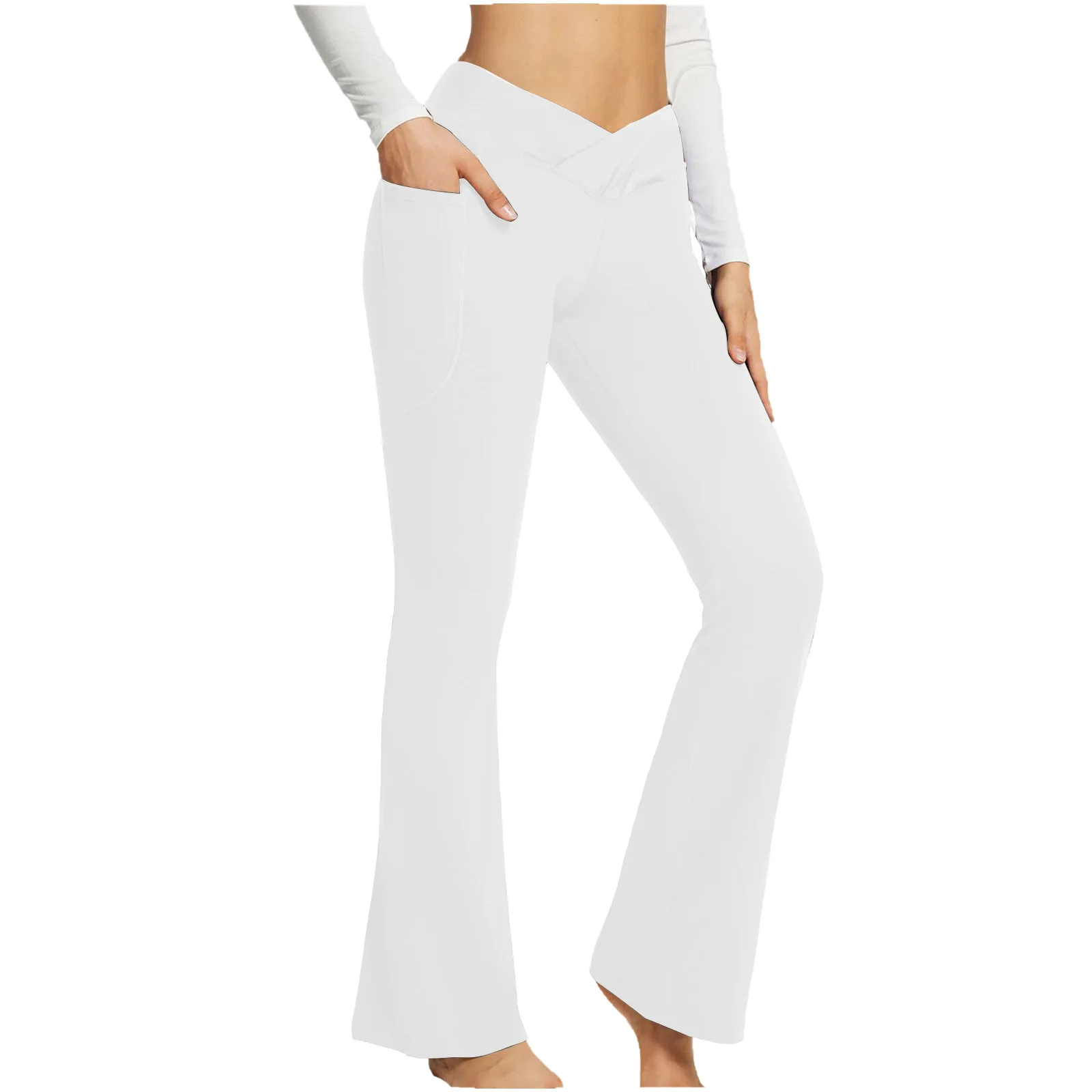 Quality Solid Color Casual Micro Flared High Waist Slim Fit Wide Foot Yoga Fitness Pants Women's Clothing 4
