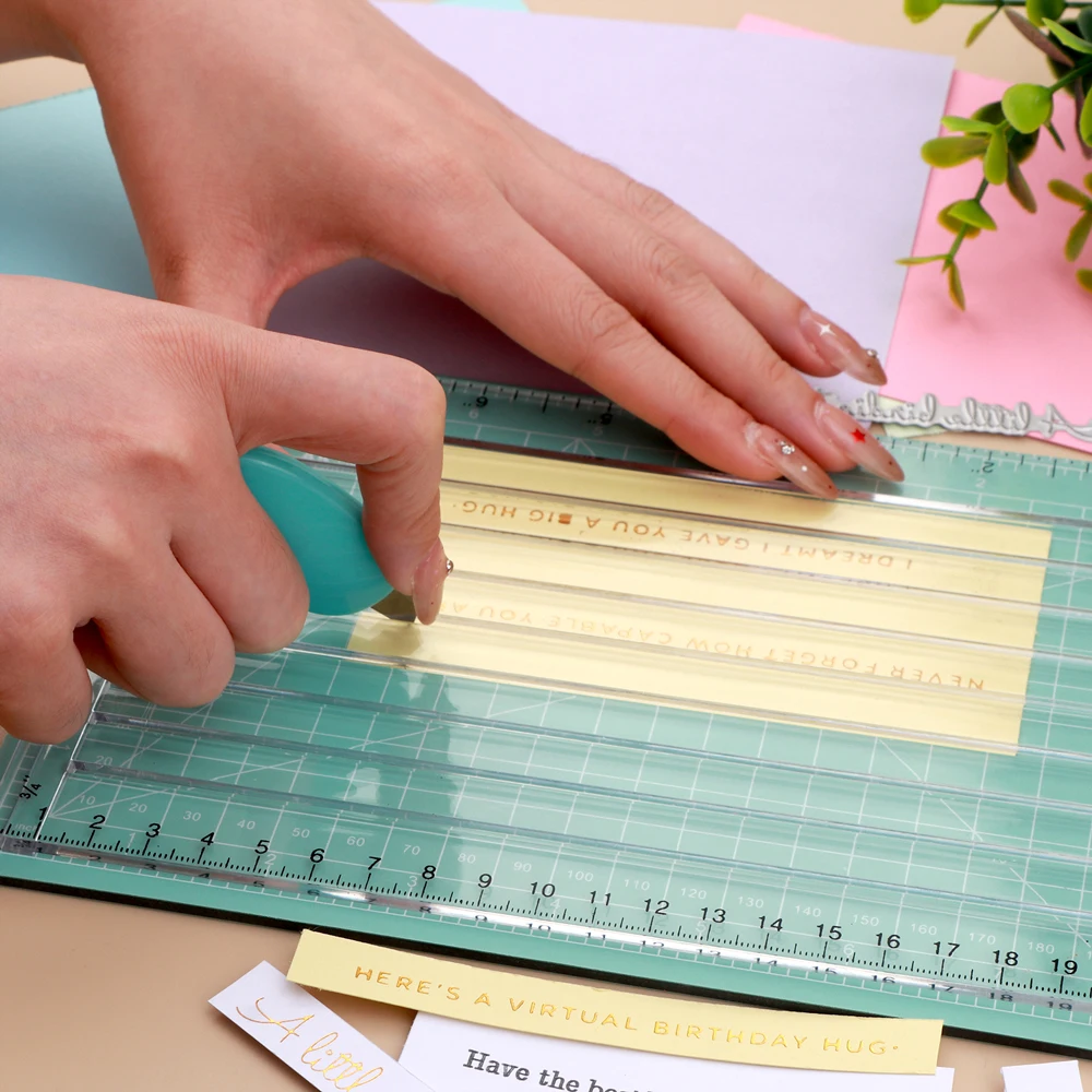 Craft foil paper cutters quick trimmer for foil and paper with blade helpful grid line easy sentiment strips trimming craft tool