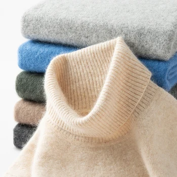 Autunno e inverno uomo dolcevita sciolto 100% visone Cashmere maglione Pullover termico Casual da uomo tinta unita maglia Plus-Size Top 1