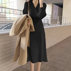 VONDA Vestido largo informal liso con cuello de pico para mujer, traje largo y elegante para fiesta, estilo bohemio, talla grande, 2022