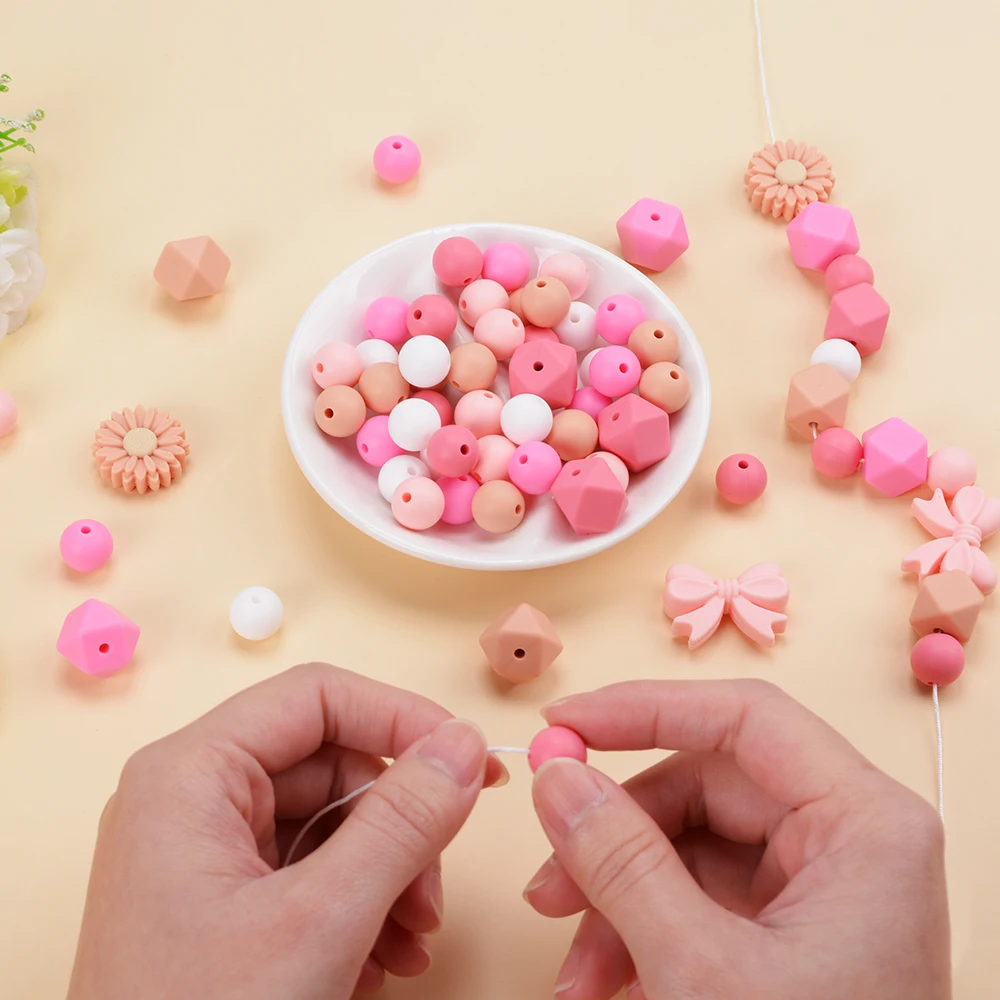 LOFCA 실리콘 루즈 비즈, DIY  젖니 비즈, 활 타이 비즈, 젖꼭지 체인 목걸이 팔찌, 장난감 쥬얼리 액세서리, 66 개