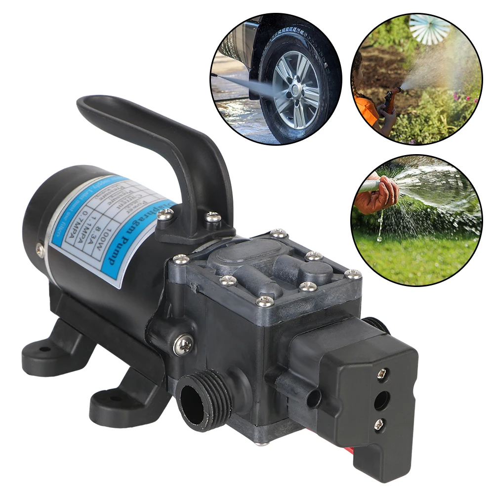 

Durable Agricultural Electric Water Pump 8L/min Micro High Pressure Diaphragm Self Priming Pump Water Spray Car Wash DC 12V 100W