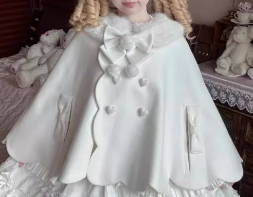 Sweet Cute Woolen Cloak New Winter Soft Girl Lolita Hooded