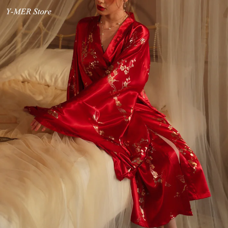 Kimono Floral bronceador para mujer, vestido de estilo chino