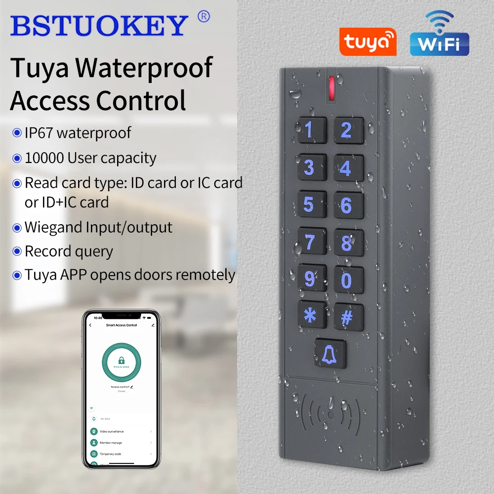 WiFi Tuya Access Controller Outdoor Waterproof Standalone RFID Keypad System 125KHz / 13.56MHz WG26-58 Smart APP Unlock Remotely
